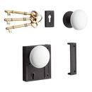 Vertical Iron Privacy Rim Lock Set with Left Hand Knob in White with Black Powder Coat