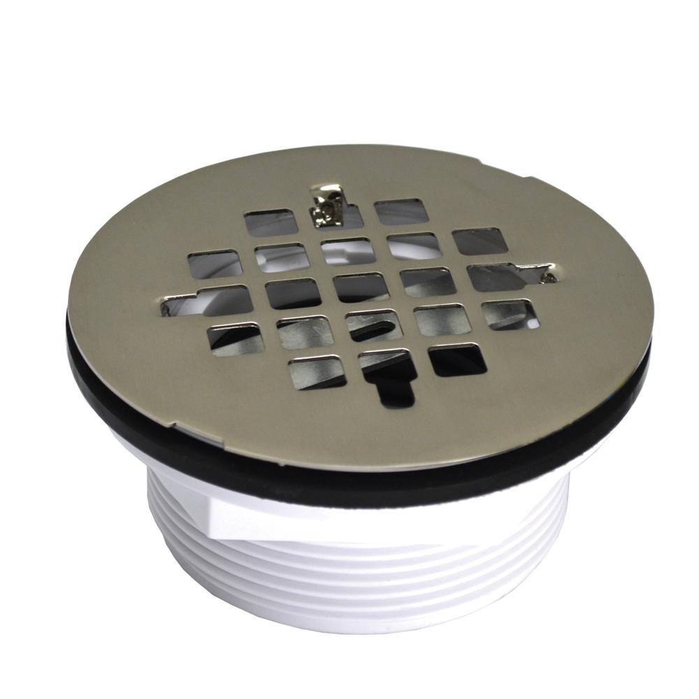 2 NC SHW STALL DRAIN W/4-1/4 STRAINER BRUSHED NICKEL 