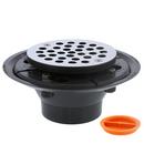 2 x 3 in. PVC Shower Drain with 2 in. PVC Spud and 4 in. Round Stainless Steel Strainer with Test Plug