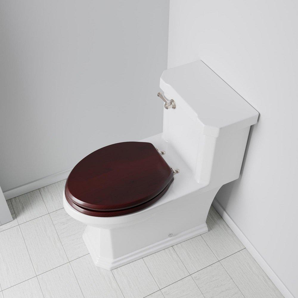 Elongated Closed-Front Toilet Seat and Lid in Mahogany Wood with Piano Finish 