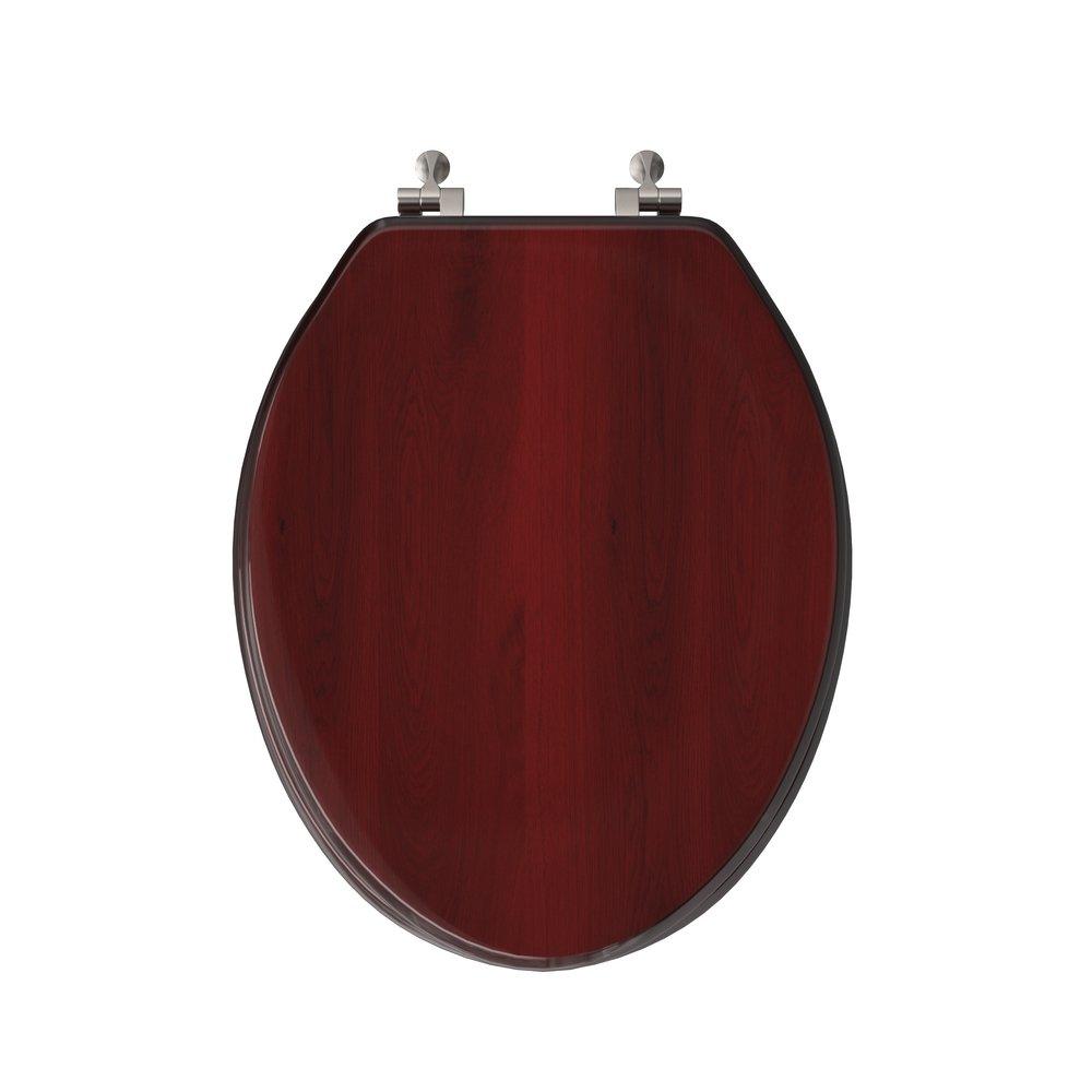 Elongated Closed-Front Toilet Seat and Lid in Mahogany Wood with Piano Finish 