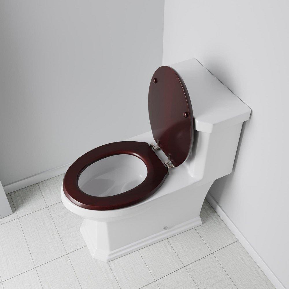 Elongated Closed-Front Toilet Seat and Lid in Mahogany Wood with Piano Finish 