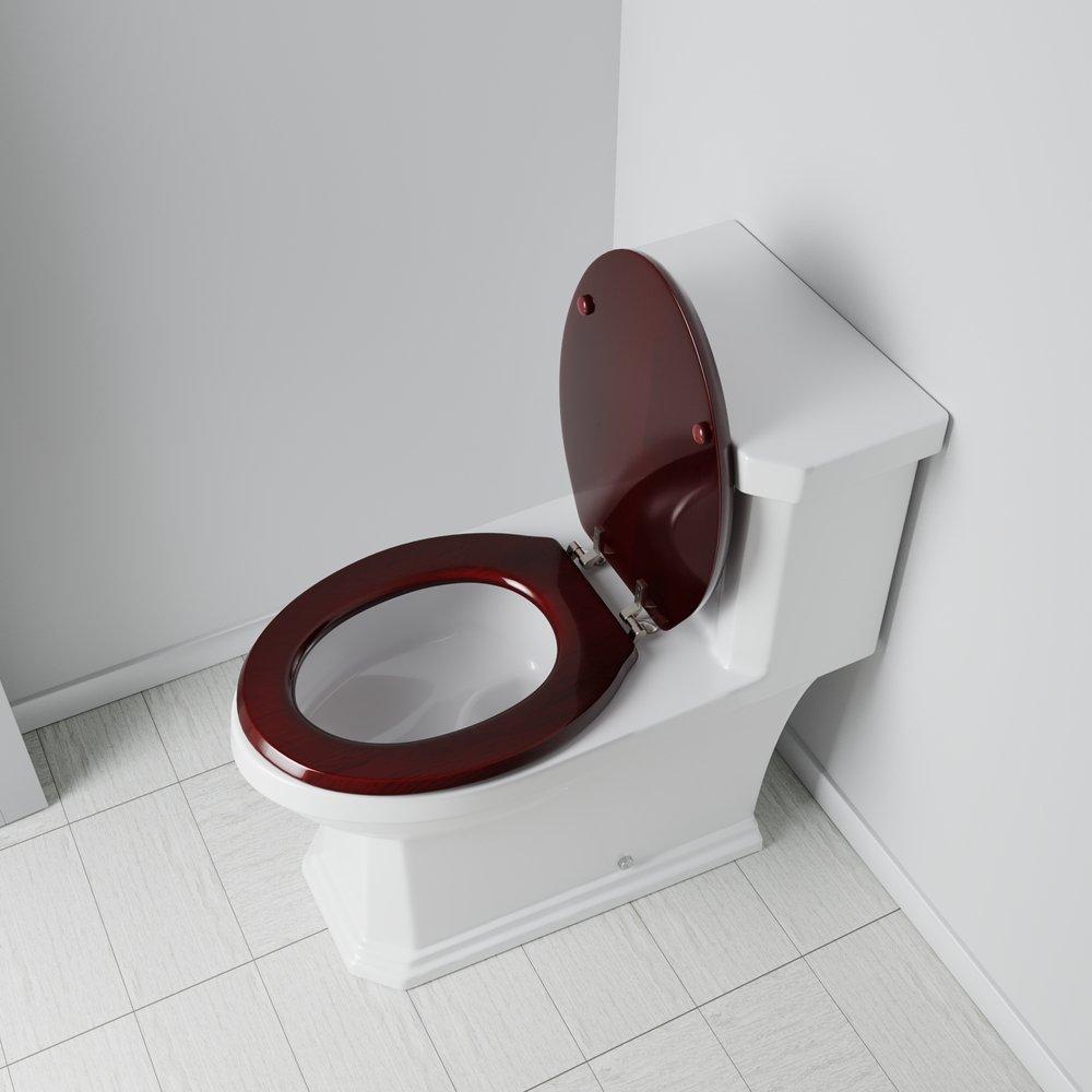 Elongated Closed-Front Toilet Seat and Lid in Mahogany Wood with Piano Finish 