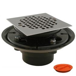 2 x 3 in. ABS Shower Drain with 2 in. ABS Spud and 4 in. Square Chrome Plated Cast Strainer with Test Plug