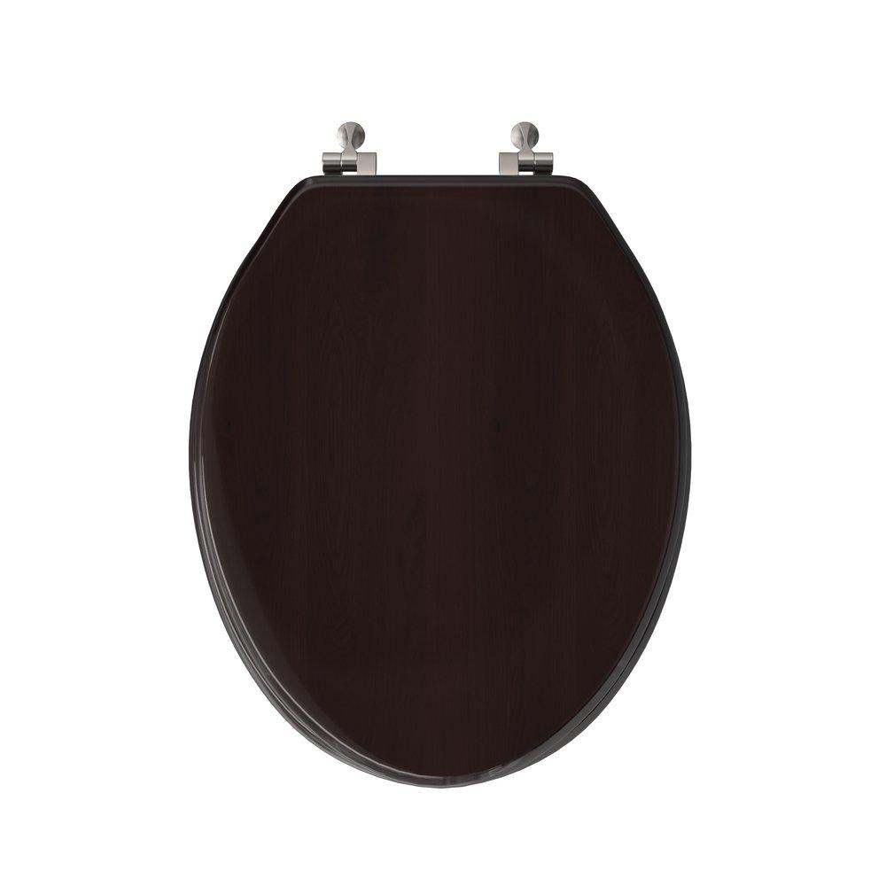 Designer Wood Seat with Piano Finish, Dark Brown Finish, Chrome Hinge, Elongated Closed Front with Cover 