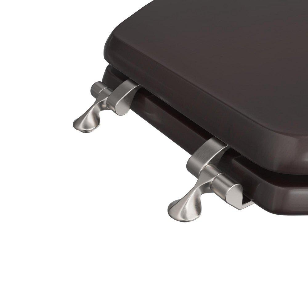 Designer Wood Seat with Piano Finish, Dark Brown Finish, Chrome Hinge, Elongated Closed Front with Cover 