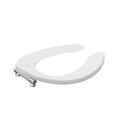 EZ Close&reg; Commercial Plastic Seat, White, Chrome Hinge, Elongated Open Front Less Cover