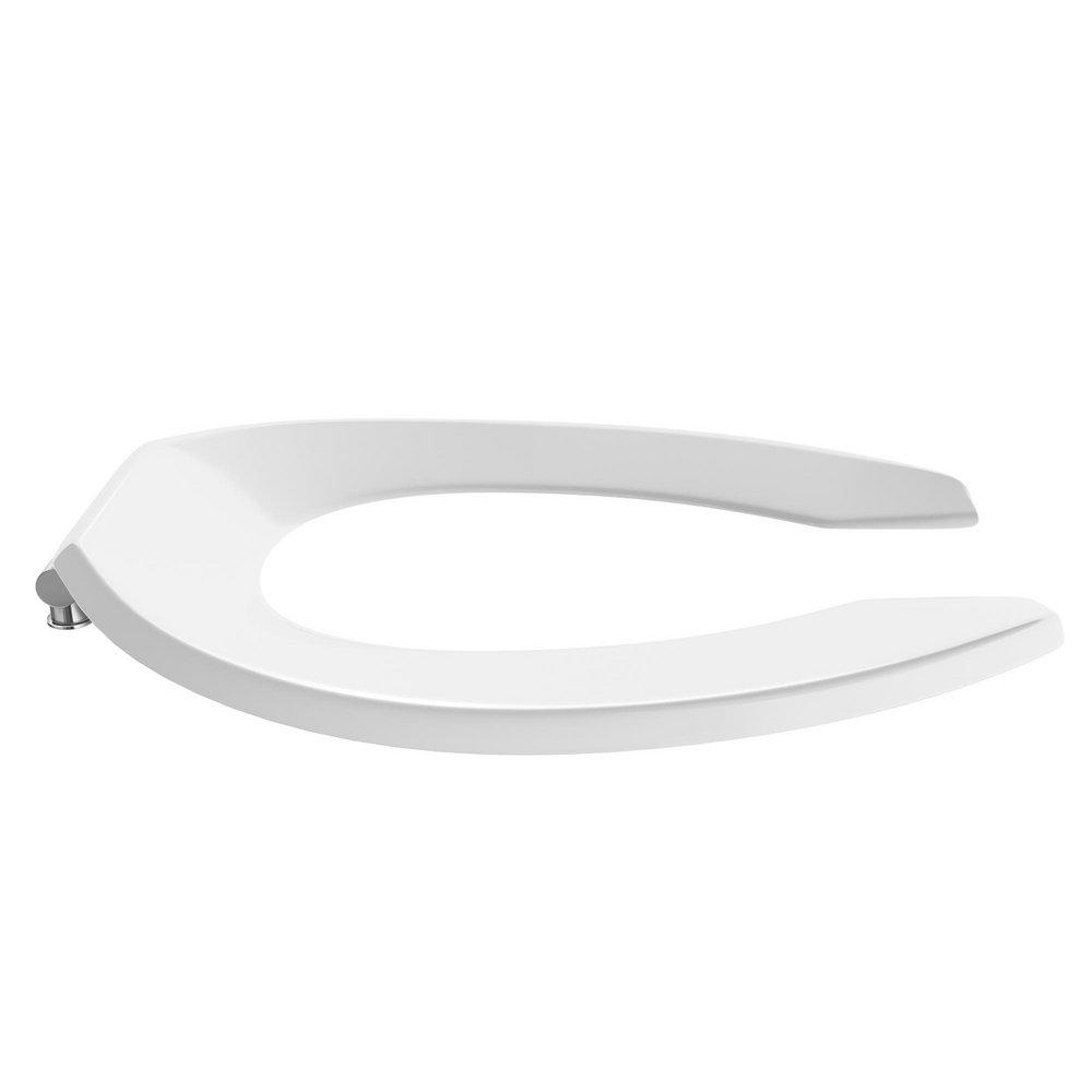 EZ Close&reg; Commercial Plastic Seat, White, Chrome Hinge, Elongated Open Front Less Cover 