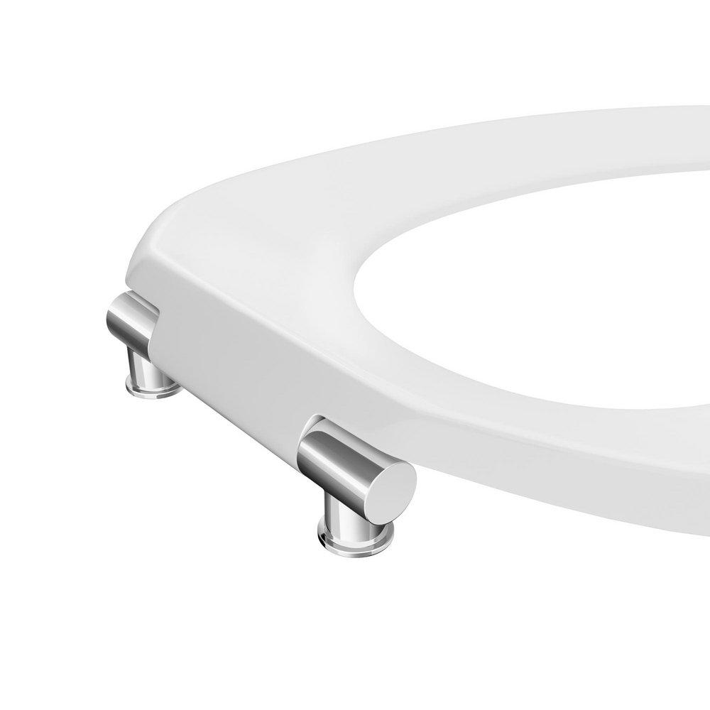 EZ Close&reg; Commercial Plastic Seat, White, Chrome Hinge, Elongated Open Front Less Cover 