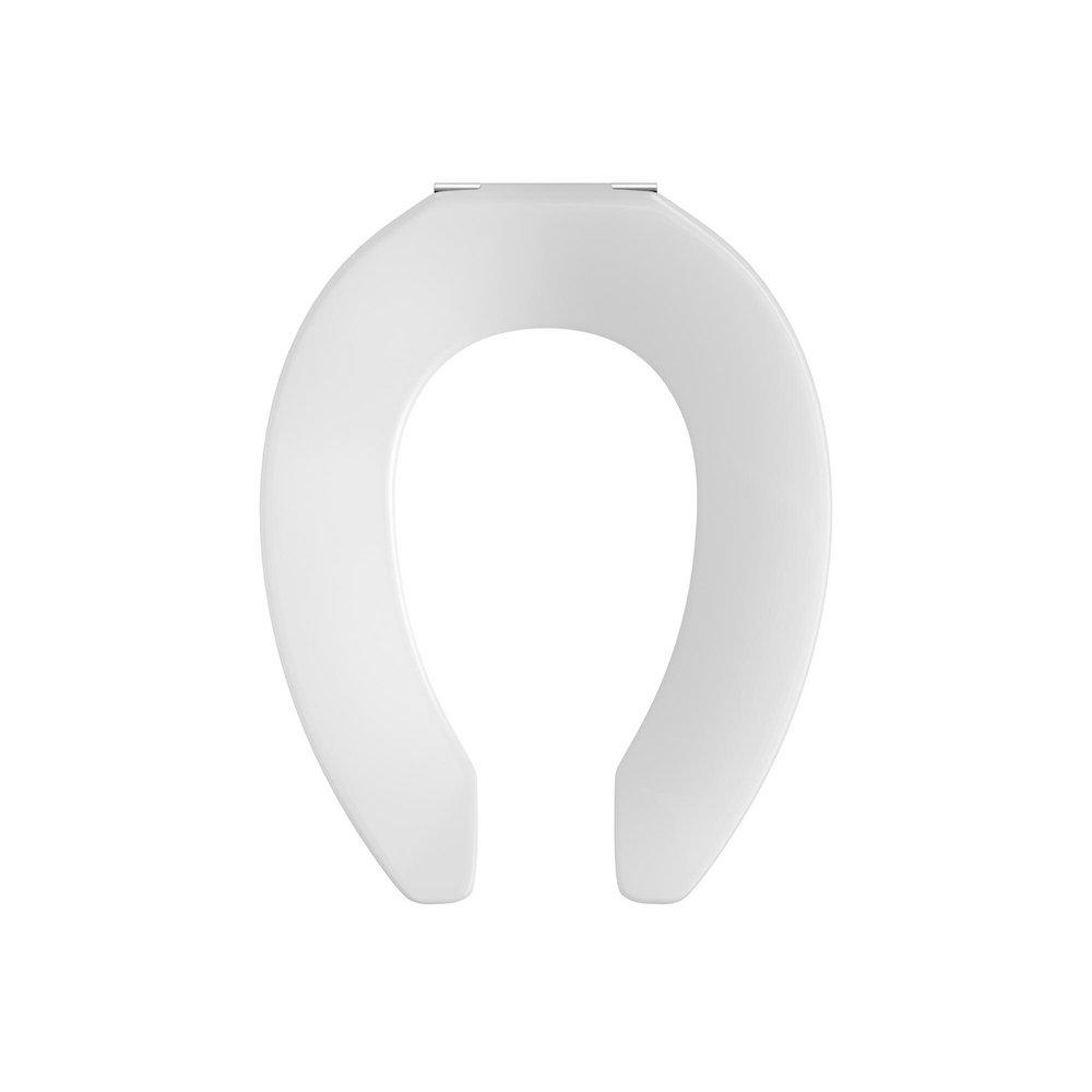 EZ Close&reg; Commercial Plastic Seat, White, Chrome Hinge, Elongated Open Front Less Cover 