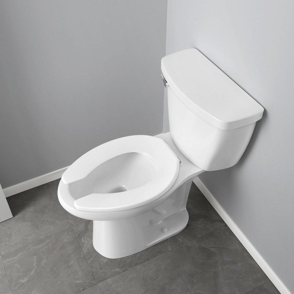 EZ Close&reg; Commercial Plastic Seat, White, Chrome Hinge, Elongated Open Front Less Cover 