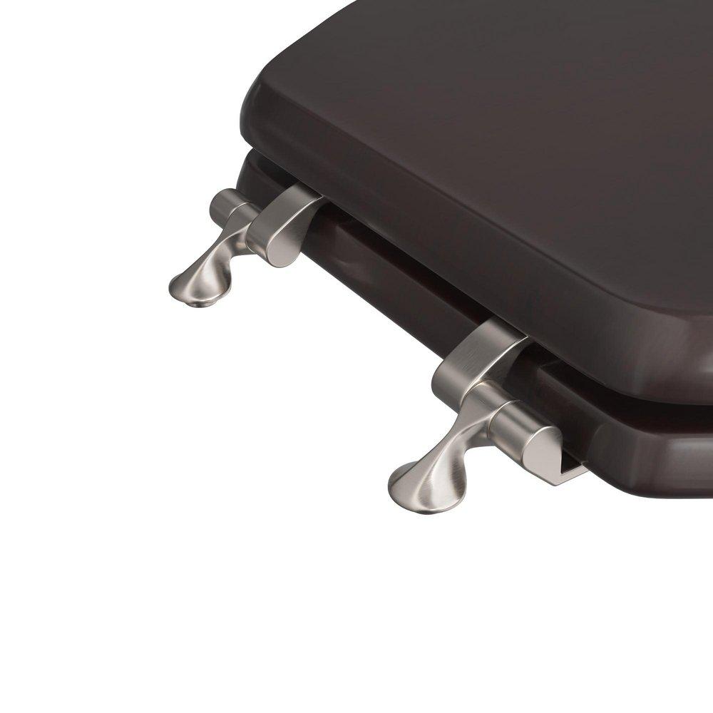Designer Wood Seat with Piano Finish, Dark Brown Finish, Brushed Nickel Hinge, Elongated Closed Front with Cover 