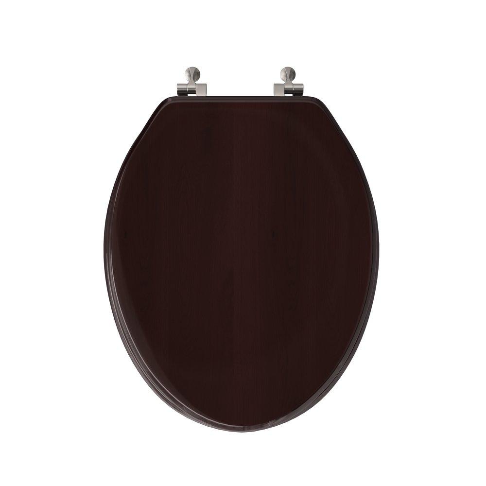 Designer Wood Seat with Piano Finish, Dark Brown Finish, Brushed Nickel Hinge, Elongated Closed Front with Cover 
