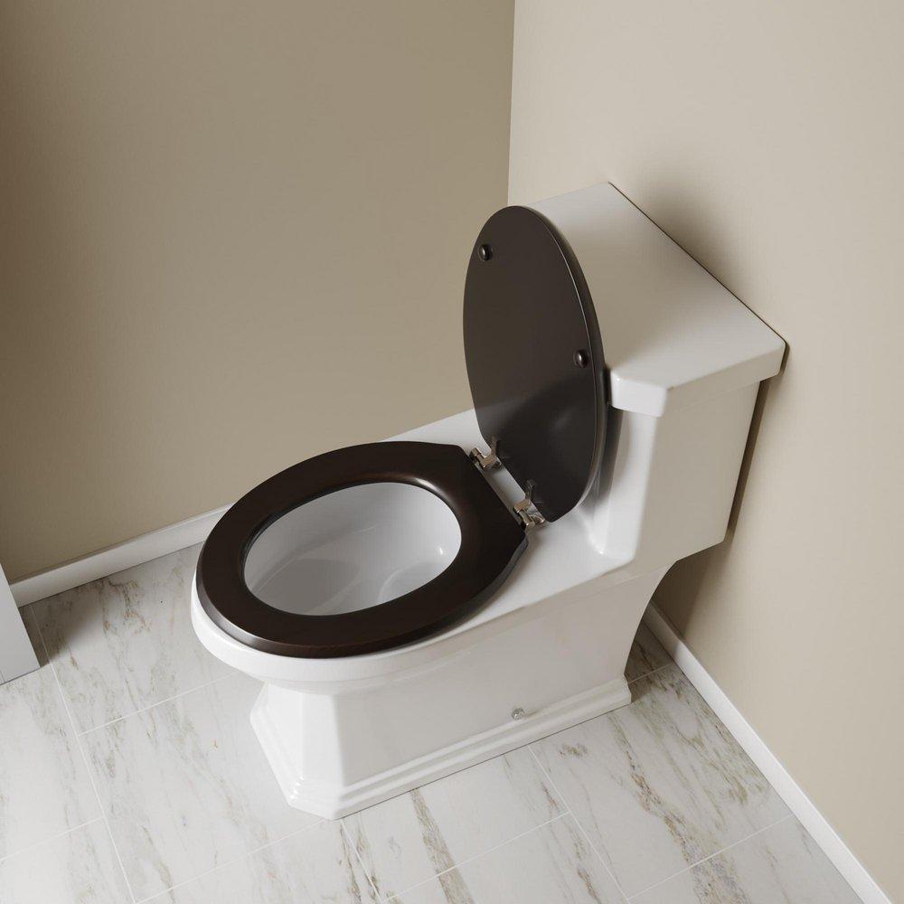 Designer Wood Seat with Piano Finish, Dark Brown Finish, Brushed Nickel Hinge, Elongated Closed Front with Cover 