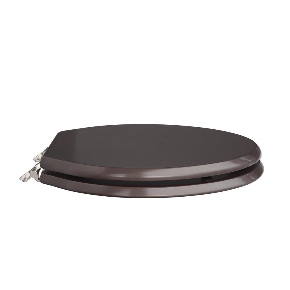 Designer Wood Seat with Piano Finish, Dark Brown Finish, Brushed Nickel Hinge, Elongated Closed Front with Cover 