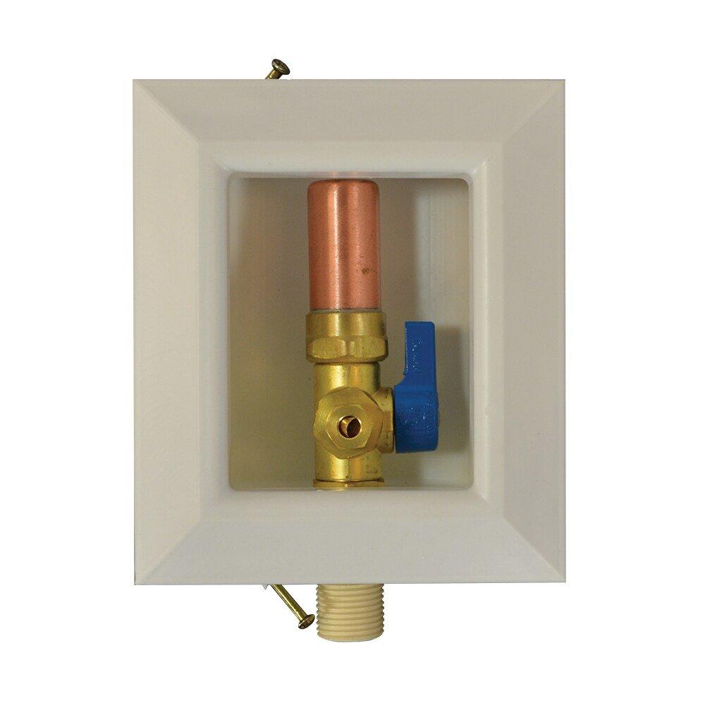 Jones Stephens White Quarter Turn Valve 1/2 in. Ice Maker Supply Box with Water Hammer Arrestor 