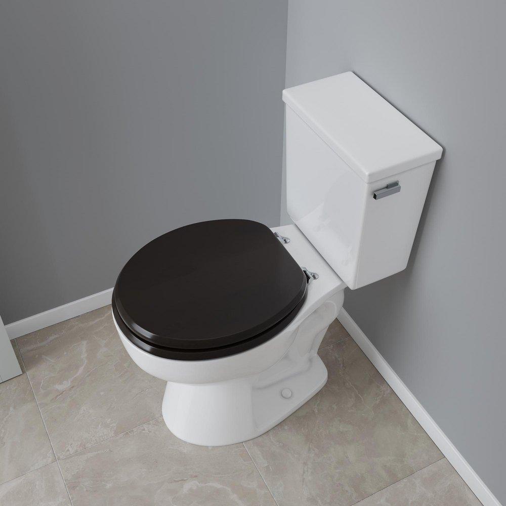 Round Wood Closed Front Toilet Seat in Dark Brown Oak 