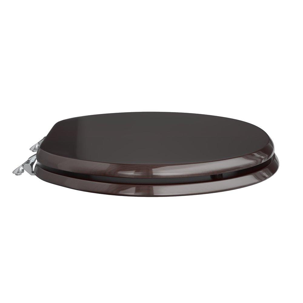 Round Wood Closed Front Toilet Seat in Dark Brown Oak 