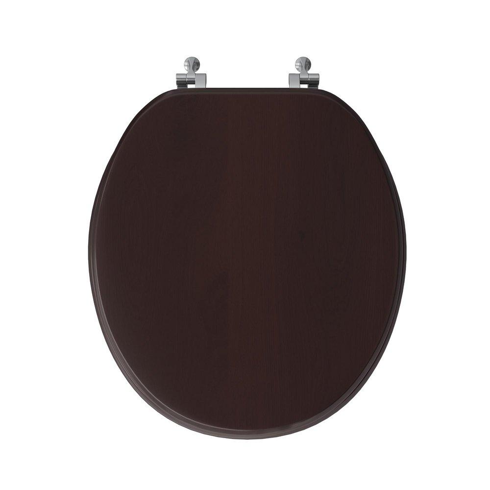 Round Wood Closed Front Toilet Seat in Dark Brown Oak 