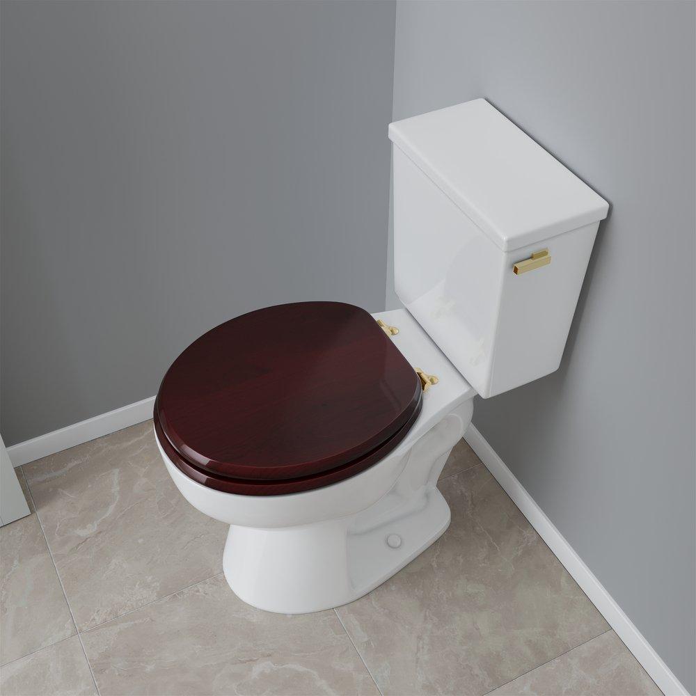 Round Closed-Front Toilet Seat and Lid in Mahogany Wood with Piano Finish 