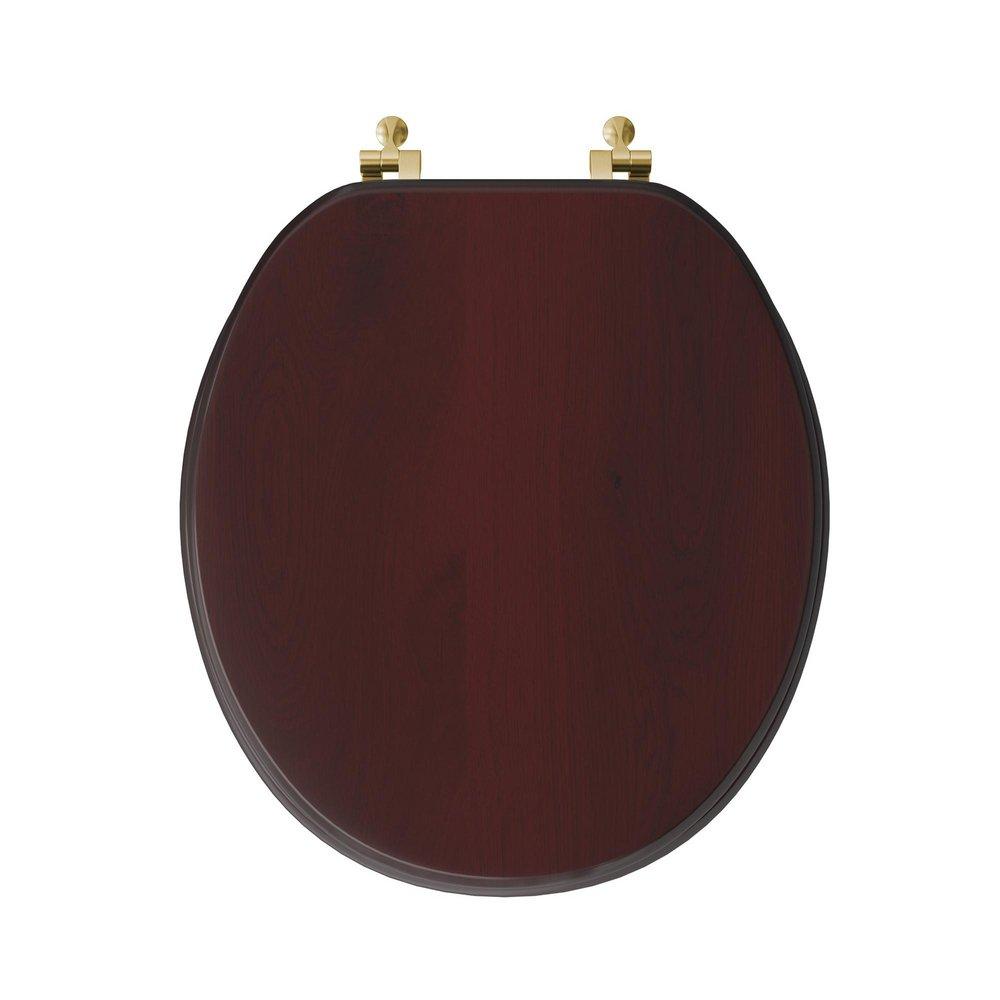 Round Closed-Front Toilet Seat and Lid in Mahogany Wood with Piano Finish 