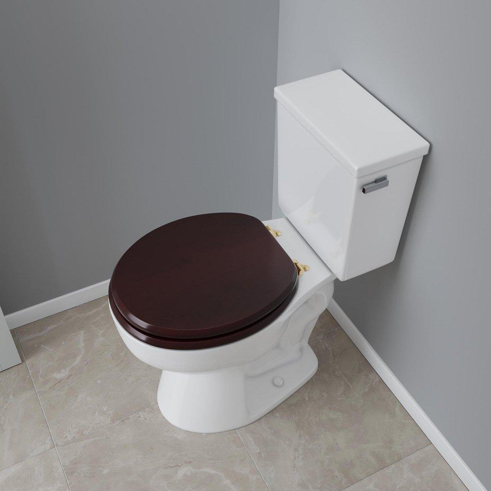 Round Closed-Front Toilet Seat and Lid in Mahogany Wood with Piano Finish 