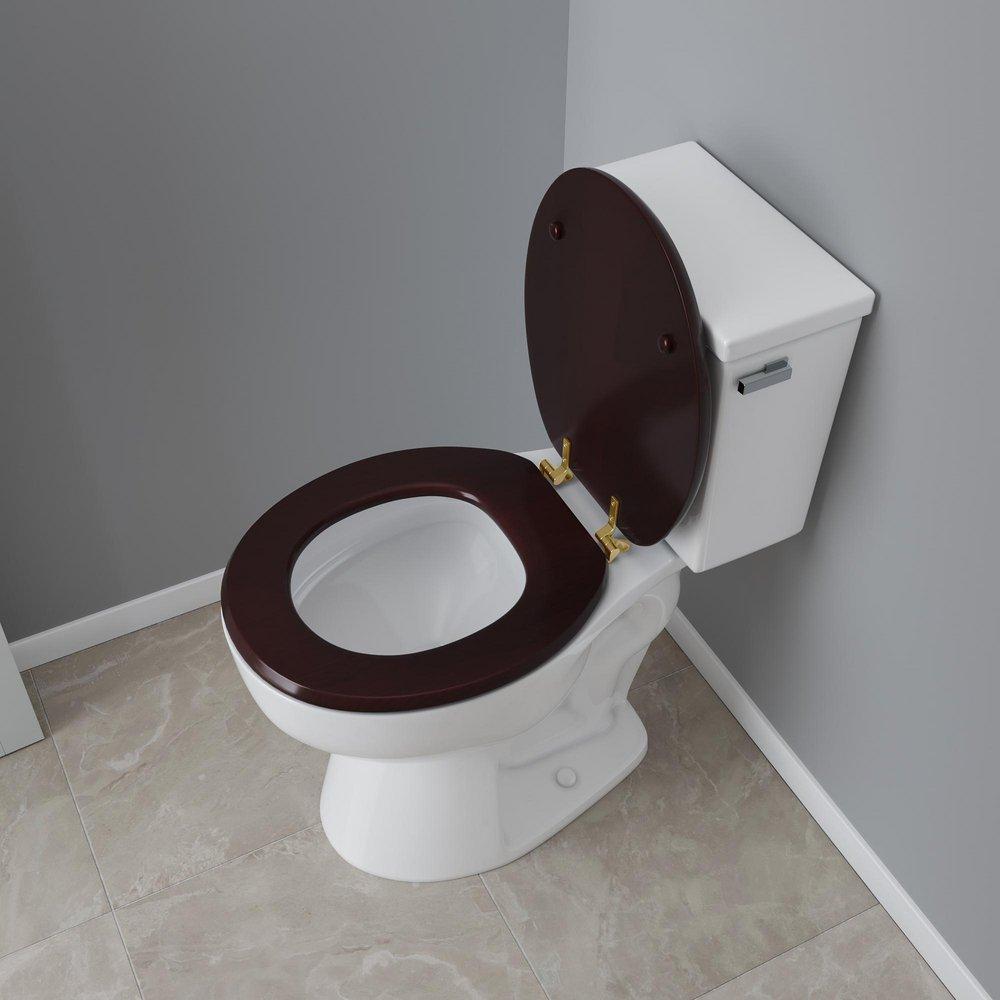 Round Closed-Front Toilet Seat and Lid in Mahogany Wood with Piano Finish 