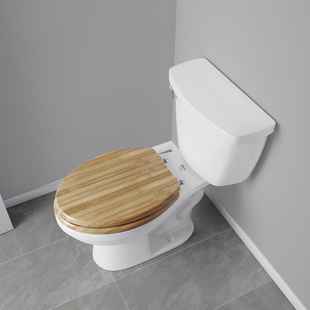 Elongated Closed-Front Toilet Seat and Lid in Rattan Wood 