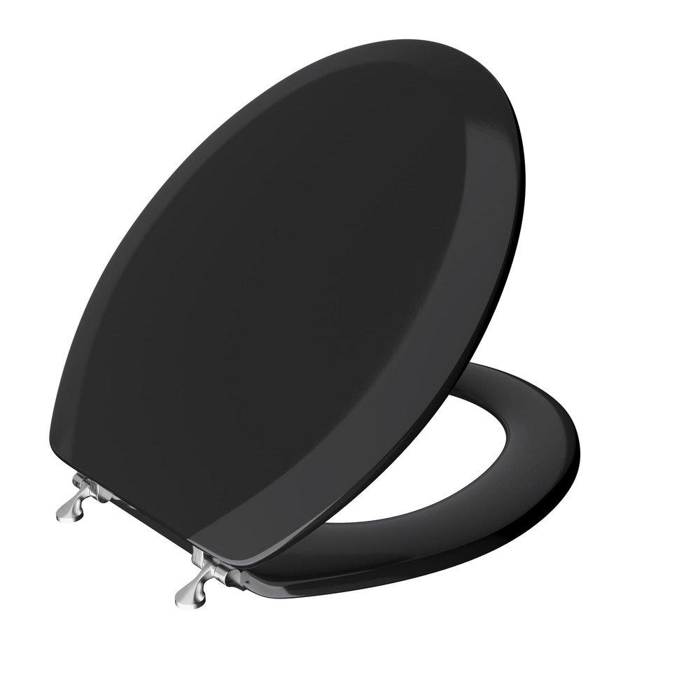 Round Closed-Front Toilet Seat and Lid in Black Wood image number 1