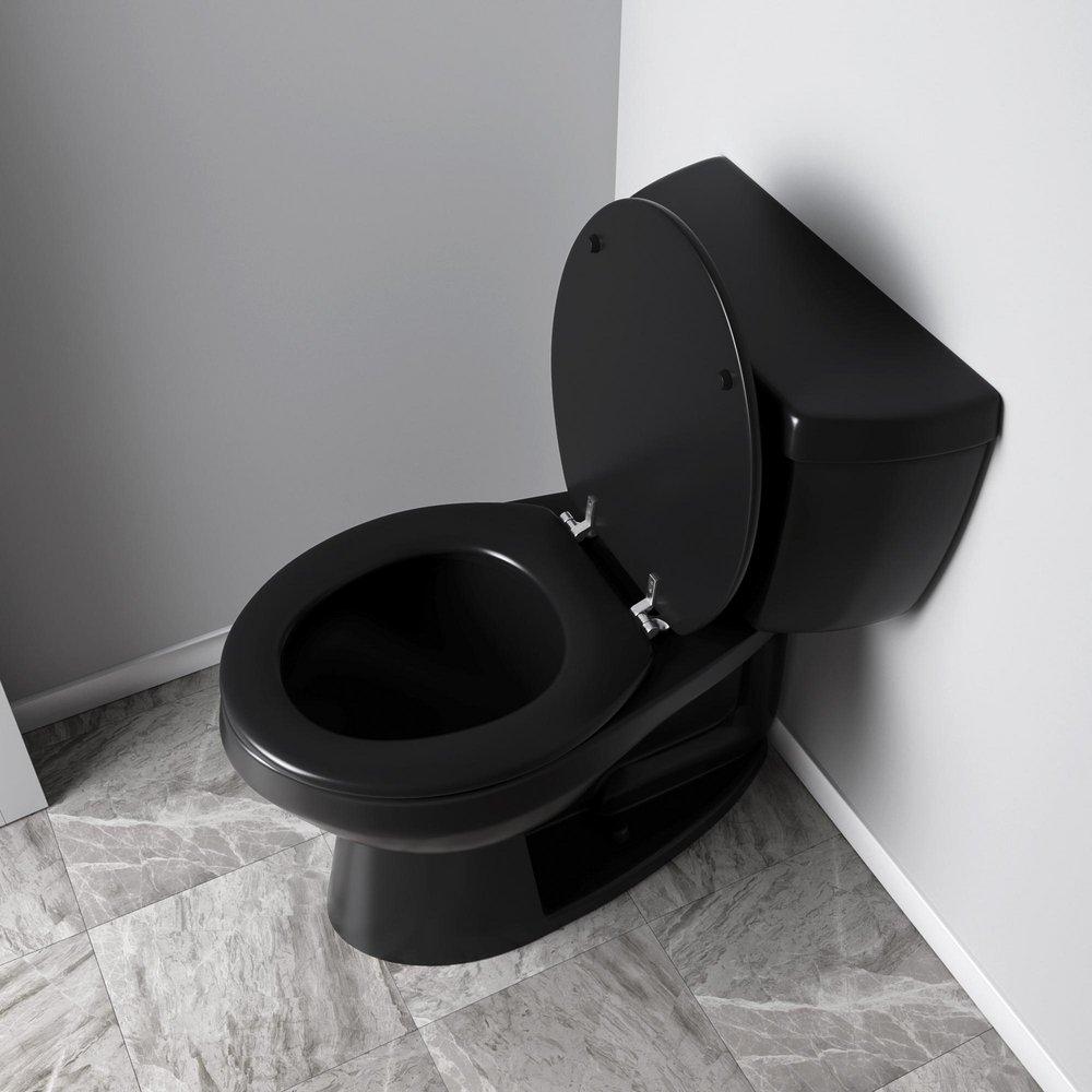 Round Closed-Front Toilet Seat and Lid in Black Wood 