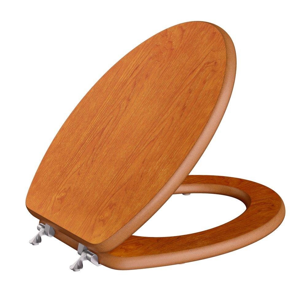 Elongated Closed-Front Toilet Seat and Lid in Oak Wood image number 11