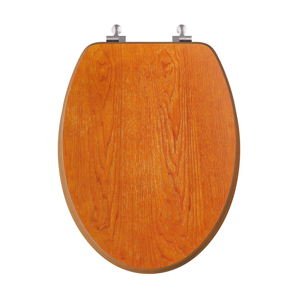 Elongated Closed-Front Toilet Seat and Lid in Oak Wood 