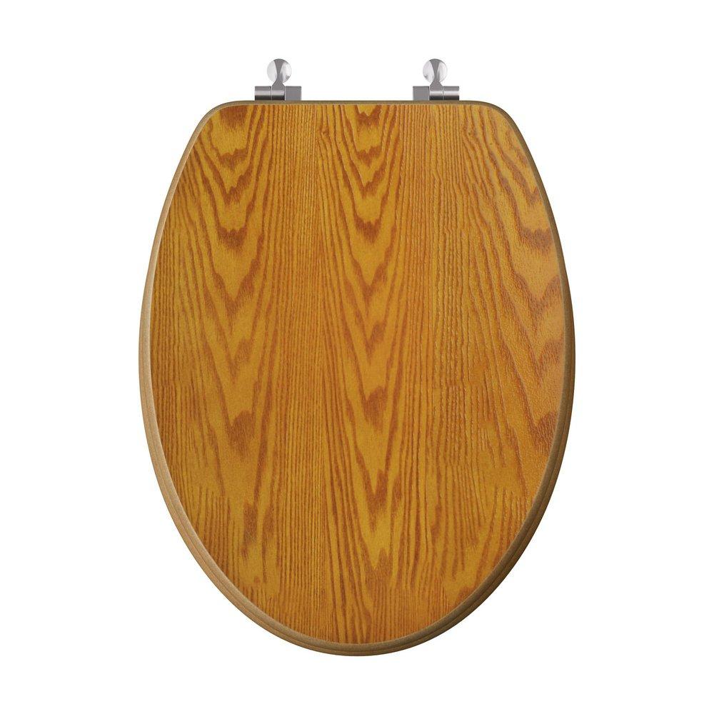 Elongated Closed-Front Toilet Seat and Lid in Oak Wood 