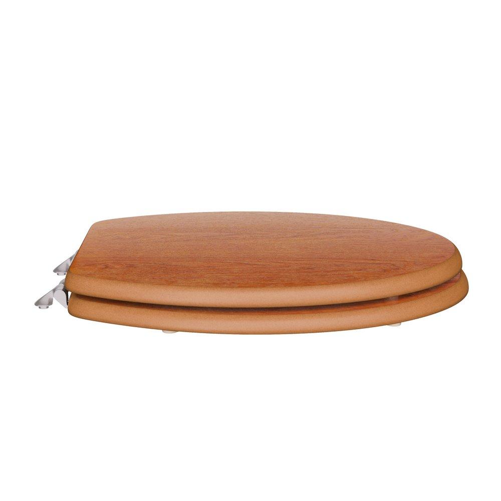 Elongated Closed-Front Toilet Seat and Lid in Oak Wood 