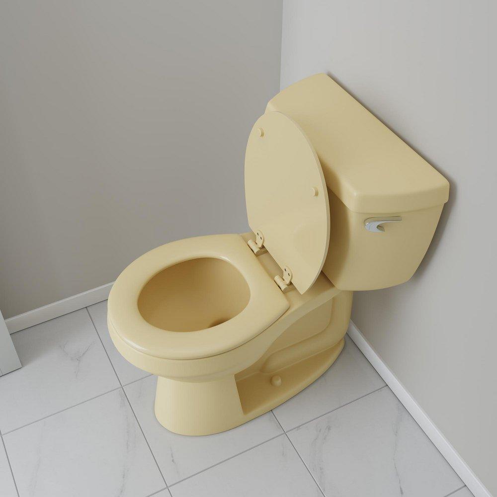 Round Closed-Front Toilet Seat and Lid in Citron Yellow Wood 