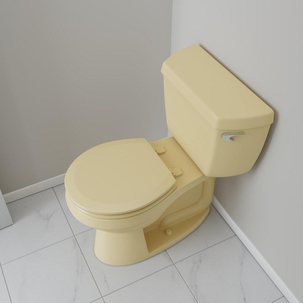 Round Closed-Front Toilet Seat and Lid in Citron Yellow Wood 