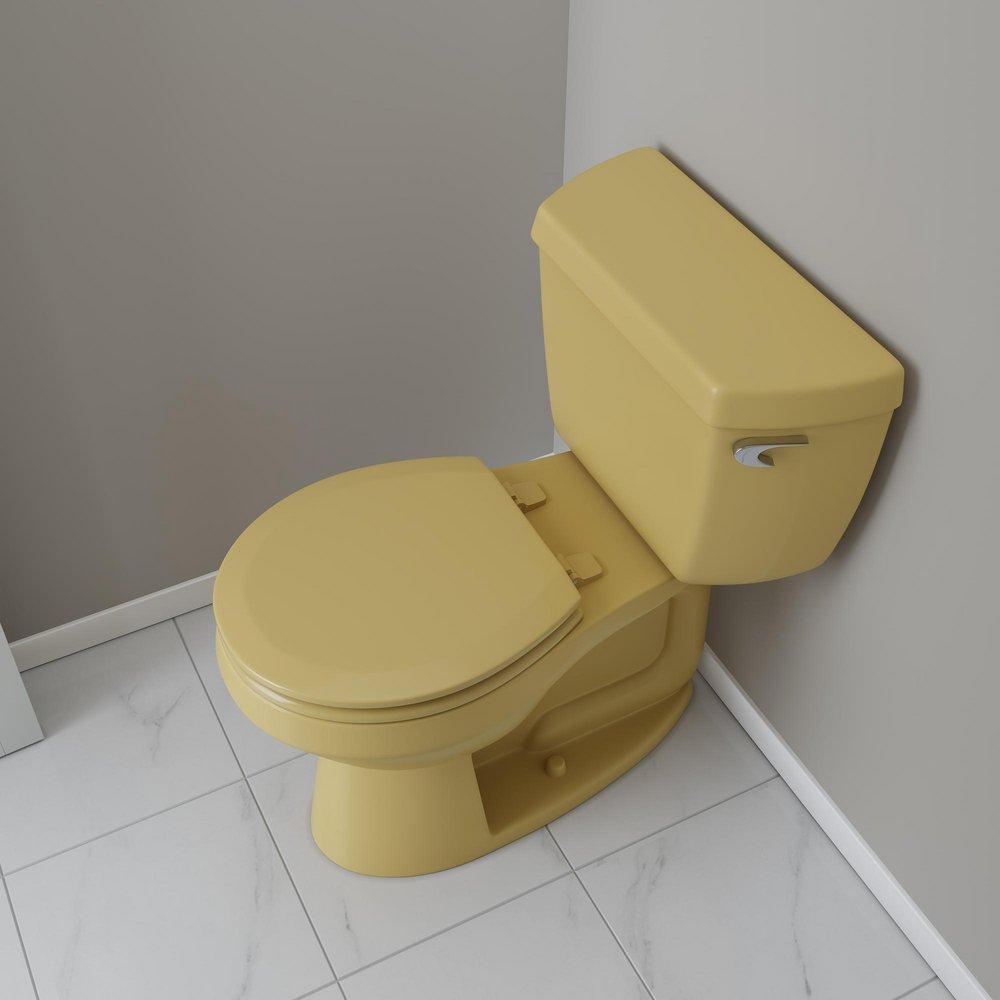 Round Closed-Front Toilet Seat and Lid in Harvest Gold Wood 