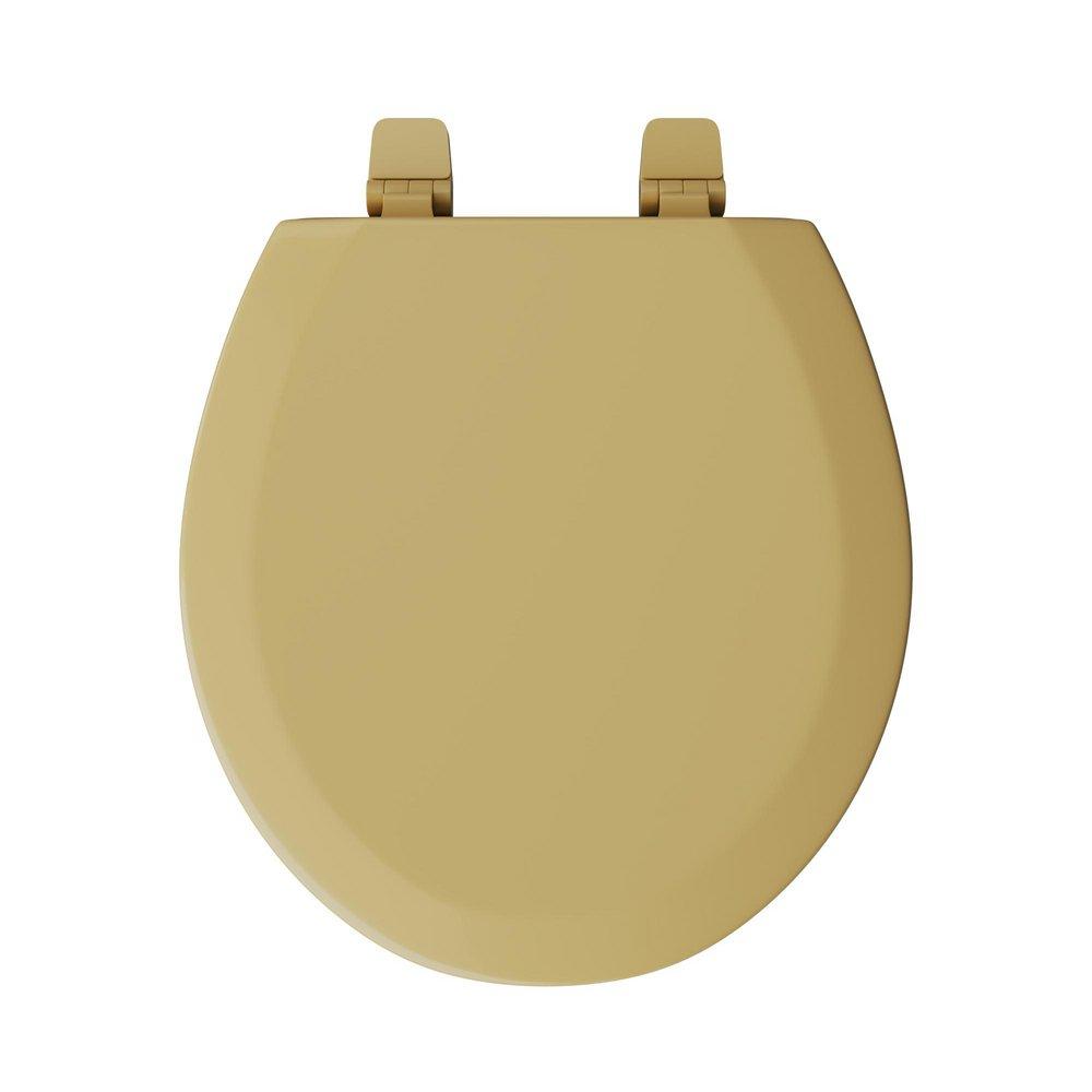 Round Closed-Front Toilet Seat and Lid in Harvest Gold Wood 