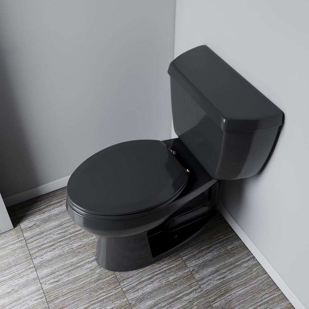Elongated Wood Closed Front Toilet Seat in Black 