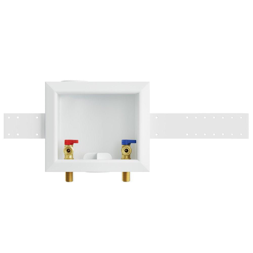 Jones Stephens White Quarter Turn Valve 1/2 in. Washing Machine Supply Box, Center Outlet 