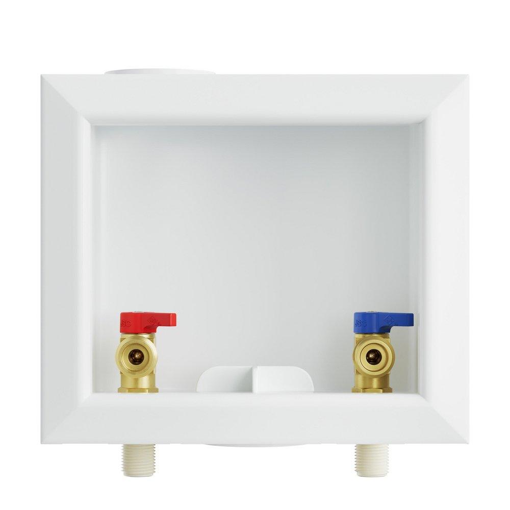 Jones Stephens White 1/2 in. Quarter-turn Washing Machine Box with Center Outlet 
