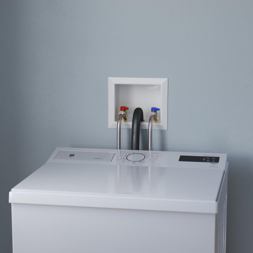Jones Stephens White Quarter Turn Valve 1/2 in. Washing Machine Supply Box, Center Outlet 