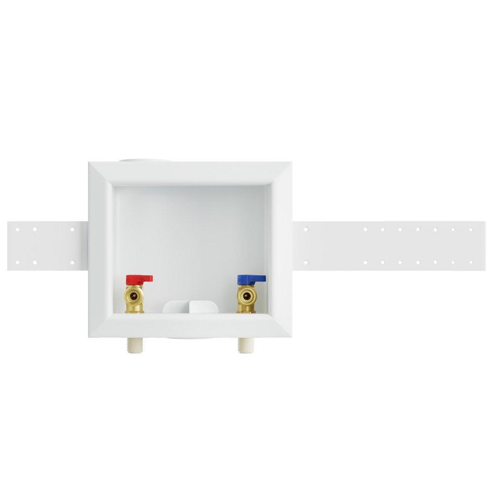 Jones Stephens White Quarter Turn Valve 1/2 in. Washing Machine Supply Box, Center Outlet 