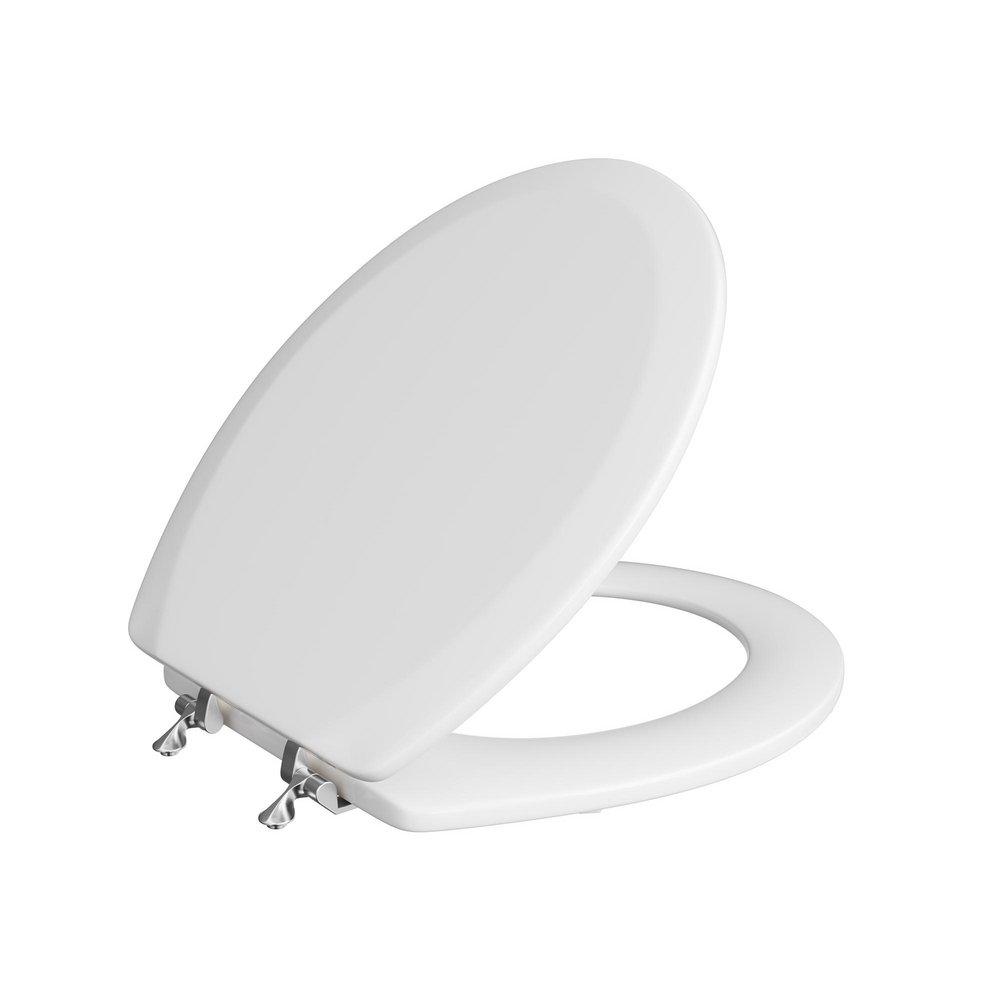 Round Closed-Front Toilet Seat and Lid in White Wood image number 6