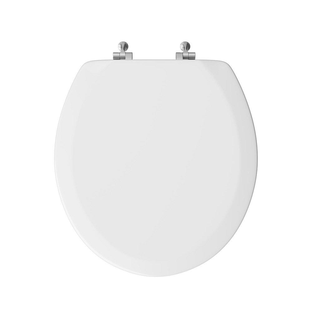 Round Closed-Front Toilet Seat and Lid in White Wood 