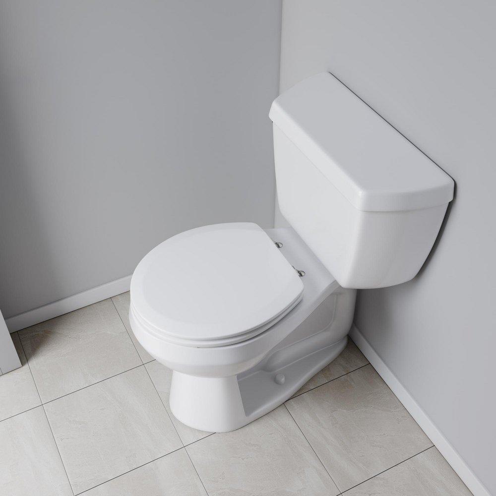 Round Closed-Front Toilet Seat and Lid in White Wood 