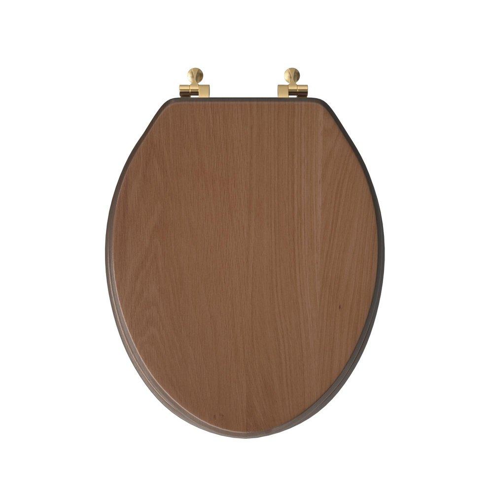 Elongated Closed-Front Toilet Seat and Lid in Natural Oak Wood with Piano Finish 