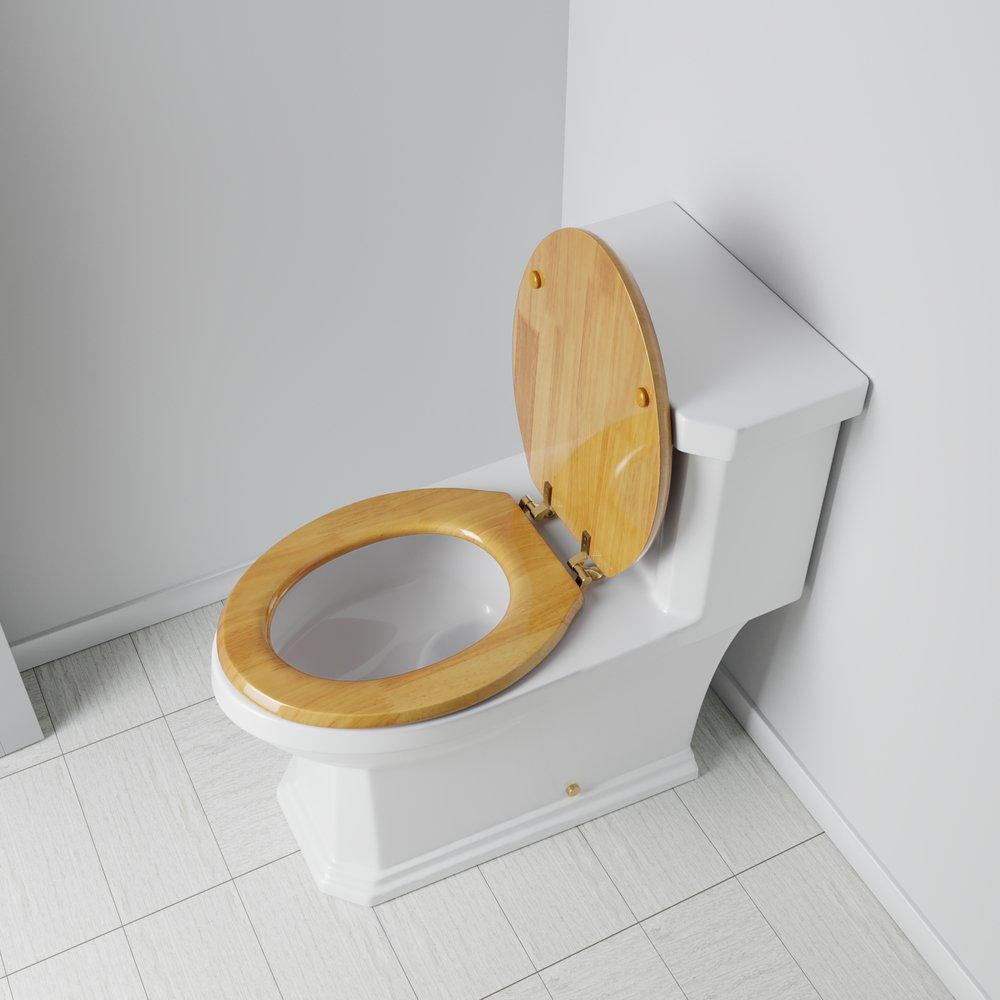 Elongated Closed-Front Toilet Seat and Lid in Natural Oak Wood with Piano Finish 
