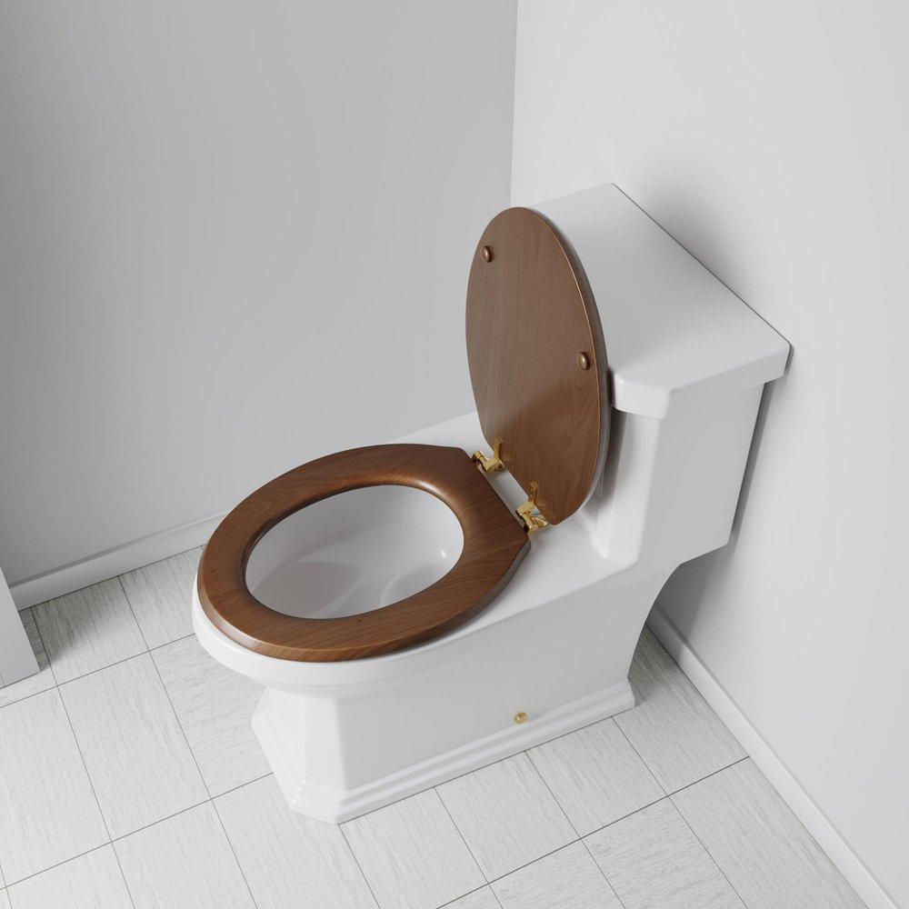 Elongated Closed-Front Toilet Seat and Lid in Natural Oak Wood with Piano Finish 