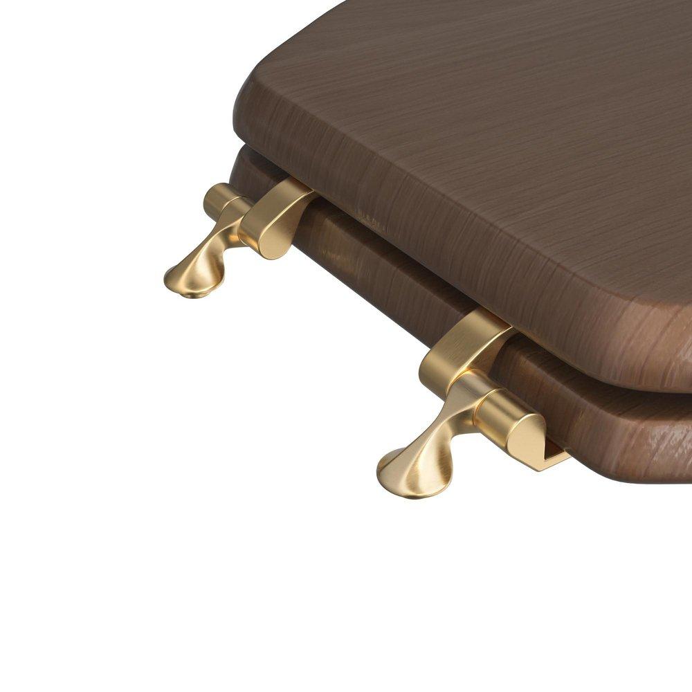 Elongated Closed-Front Toilet Seat and Lid in Natural Oak Wood with Piano Finish 